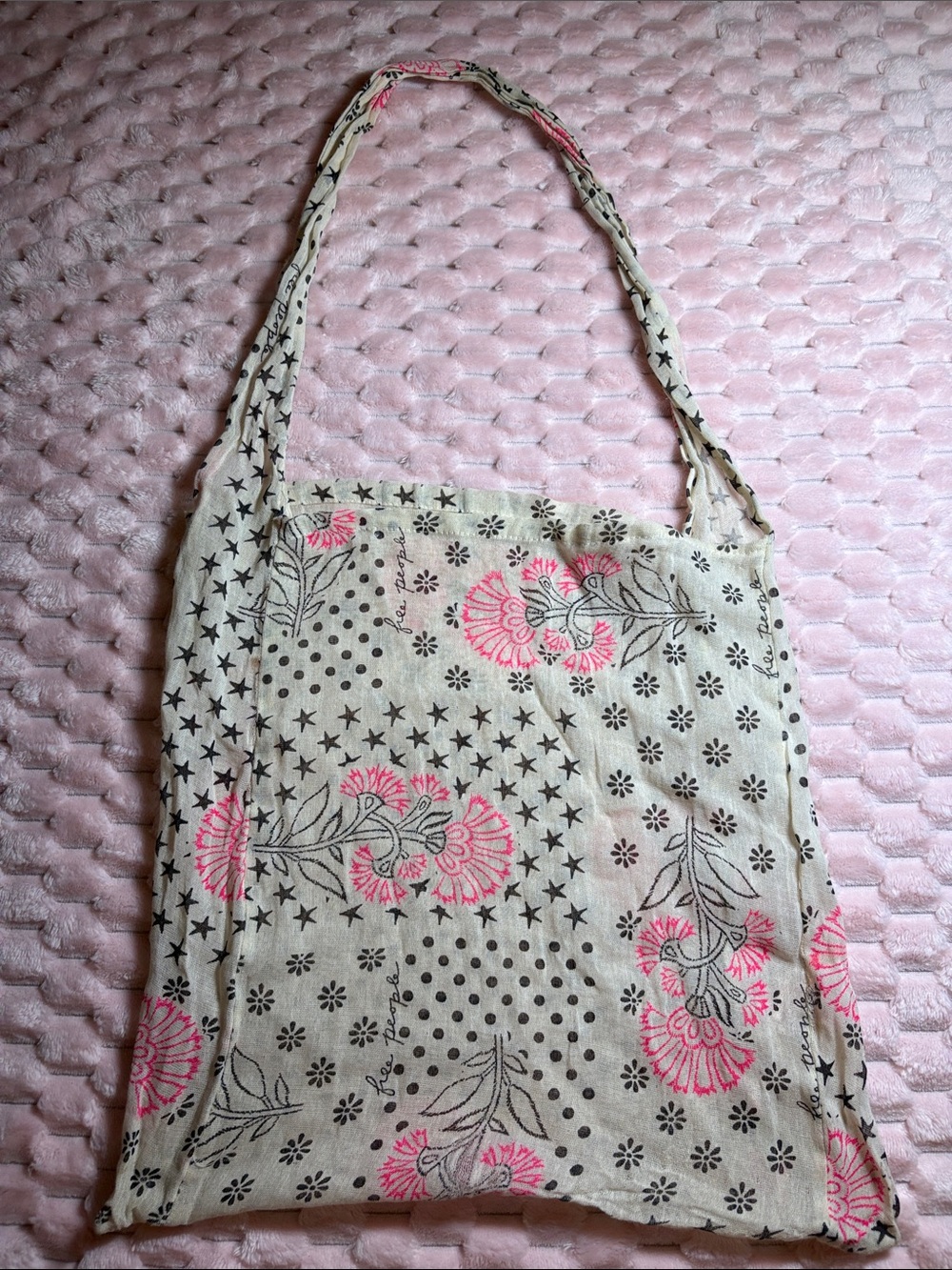 Free People Floral Tote Bag in Cream and Pink